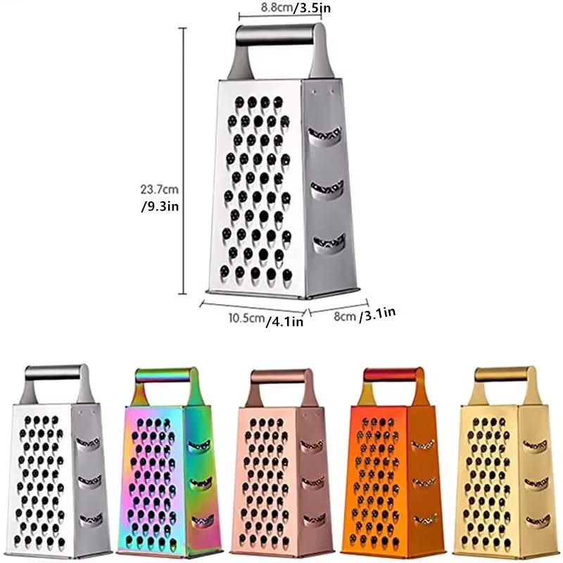 4-Sided Rectangular Stainless Steel Kitchen Grater & Zester with Handle – Versatile Food Shredder for Cheese, Potatoes, Vegetables, and More (Available in Gold, , Rose Gold, Rainbow, Silver and Wooden Handle)