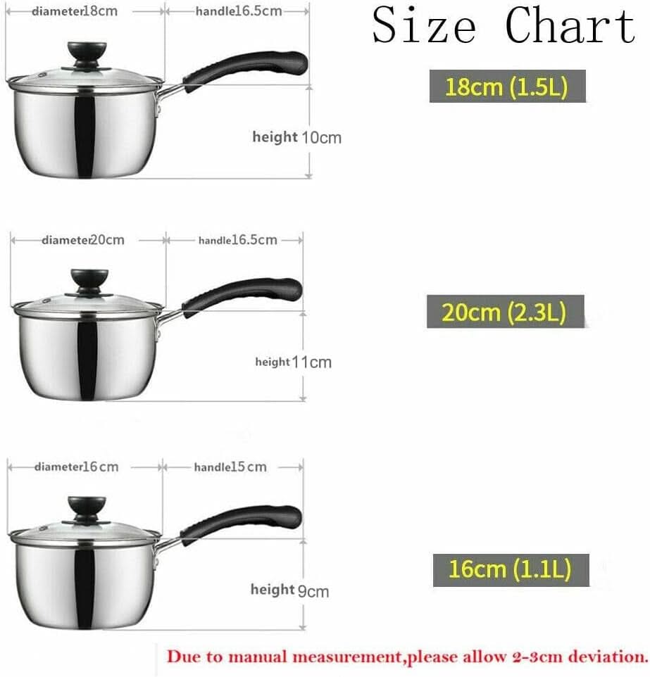 3-Piece Stainless Steel Saucepan Set with Glass Lids – Includes 16cm, 18cm, & 20cm Pans, Compatible with Induction, Gas, and Electric Hobs