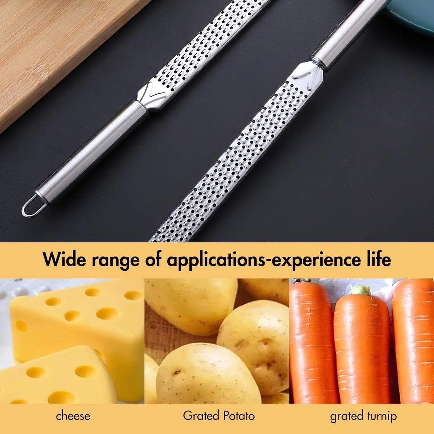 Stainless Steel Cheese Grater with Long Handle & Hanging Hole – Multipurpose Kitchen Gadget for Cheese, Chocolate, Carrot, Ginger, and Parmesan