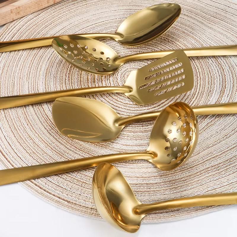 6-Piece Stainless Steel Dinnerware Set – Home Creative Cutlery with Golden Spoons and Hot Pot Cutlery, Perfect Kitchenware Set