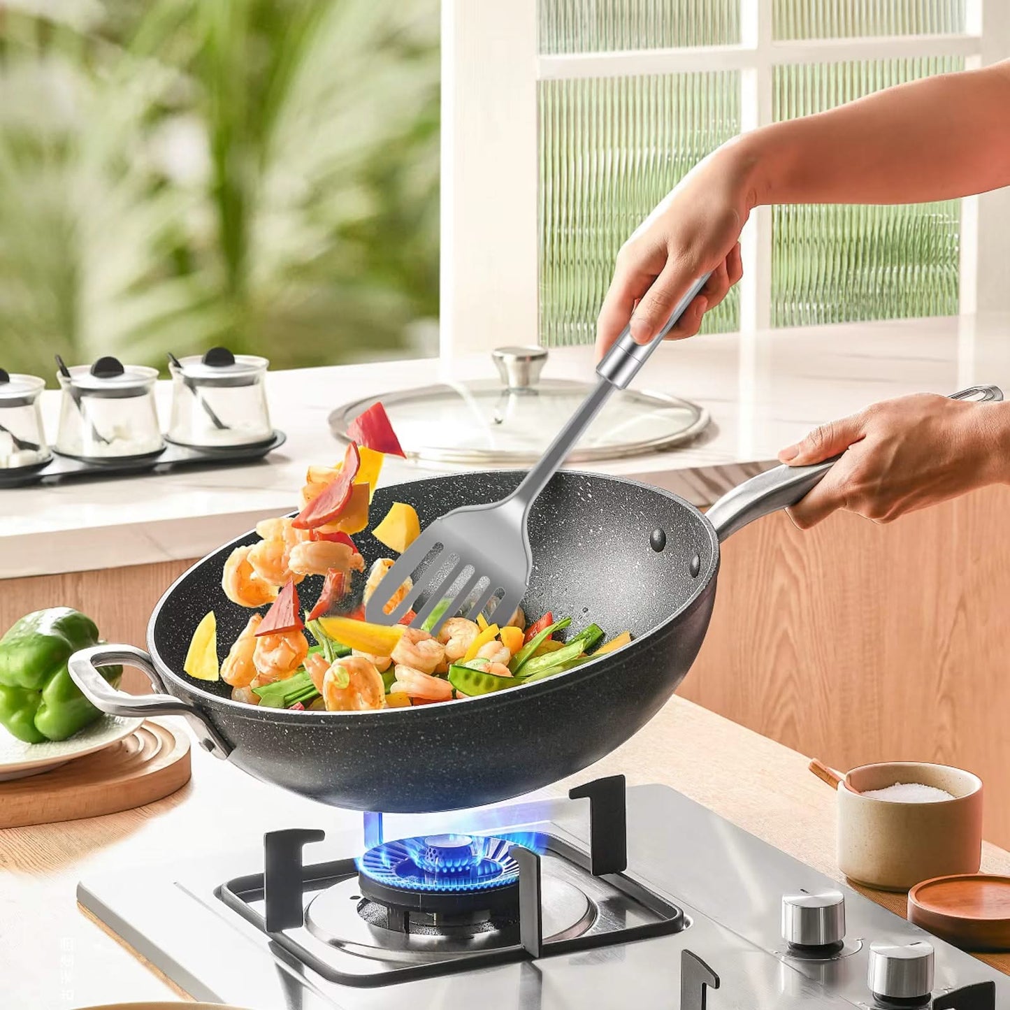 5/10-Piece Stainless Steel Kitchen Utensils Set – Reusable Cooking Tools with Hanging Holes, Includes Spoons, Spatulas, and More