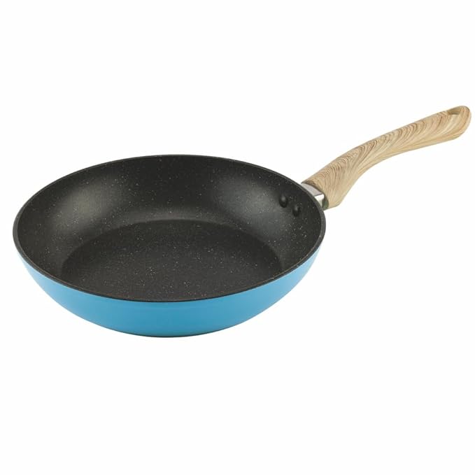Forged Non-stick Frypan With Soft Touch Wooden Handle, Black Spatter Dusty Blue, 240 mm, 1.85 L