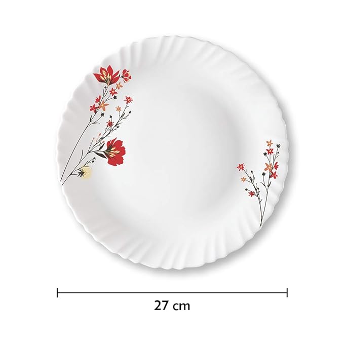 Opalware Full Plate, 11 inch, Set of 6, Red & White