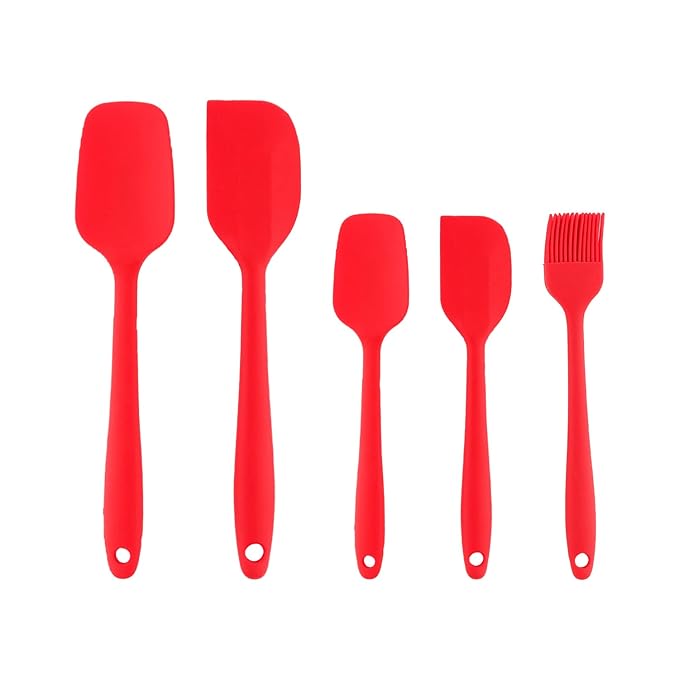 Set of 5 Spatulas, Red, Non-stick Premium Silicone Spatula for Cooking, Baking & Mixing, Seamless Design