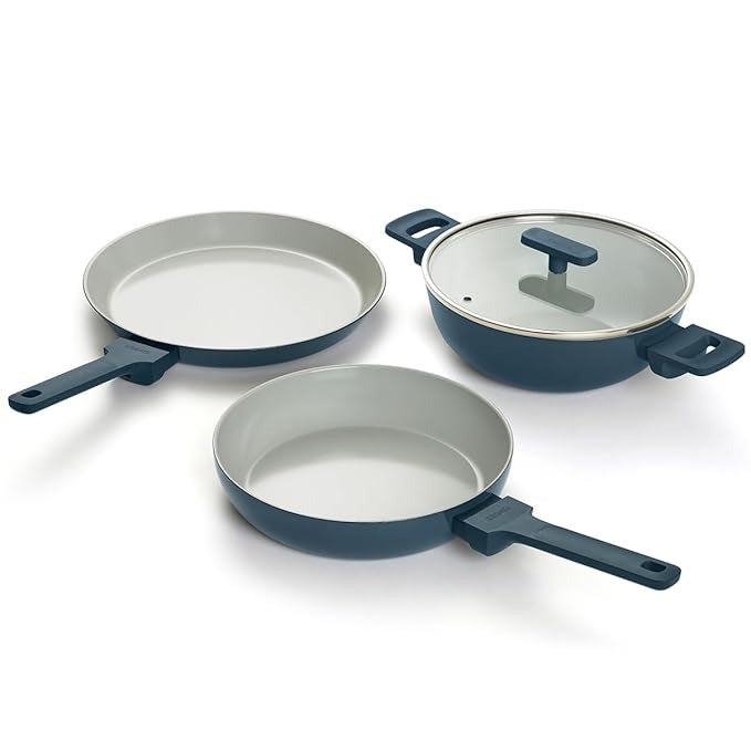 Cookware Set of 3 Soft-Touch Handle Blue