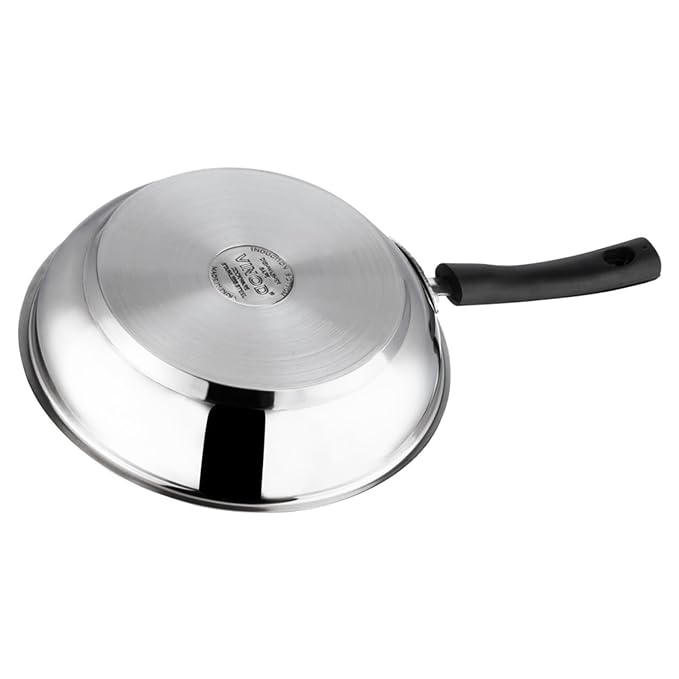 Stainless Steel Frypan - 24 cm, Skillet Pan for Frying, SAS Bottom, Cool Touch Bakelite Handle
