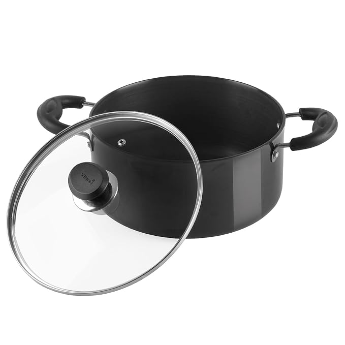 Hard Anodised Saucepot with Glass Lid 5 L, 24 cm, 3.25 mm Thick, Metal Spoon Friendly