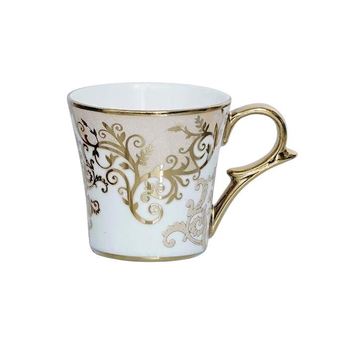 Premium Floral Gold Line Ceramic Coffee & Tea Cup Set of 6, 160 ml