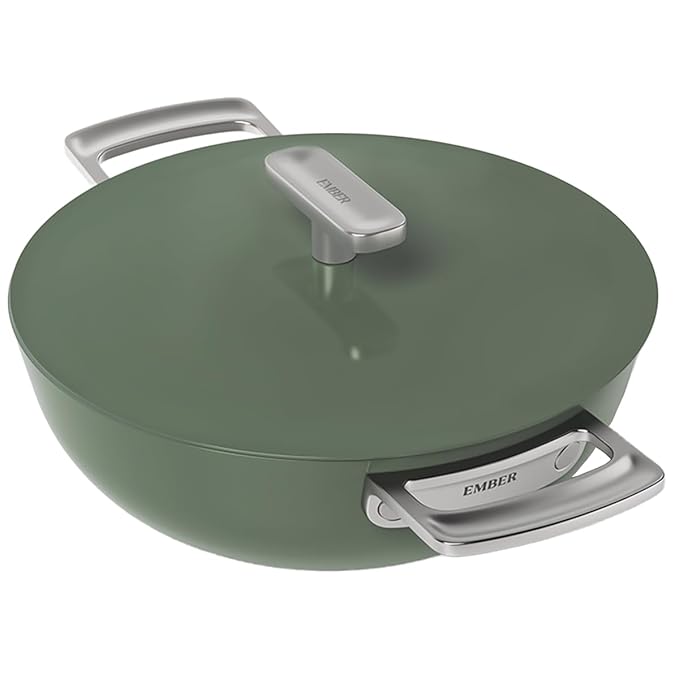 Ceramic Non Stick Kadai 24 cm, Metallic Lid, Stainless Steel Handles,, Green