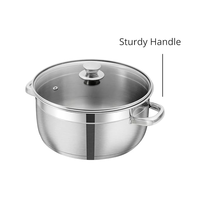 Stainless Steel Saucepot Set of 2 with Glass Lid, 2.5 mm Thick Base, Riveted Sturdy Handle