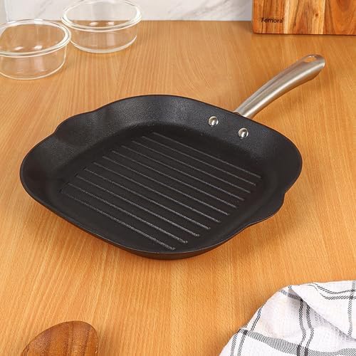 Cast Iron Square 28 cm Grill Pan, Non Toxic and Coating Free, Pack of 1 Piece