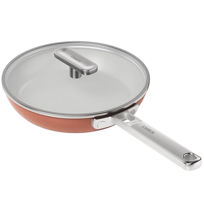 Ceramic Non-stick Egg Pan 20 cm, Glass Lid, Stainless Steel Handle, Terracotta