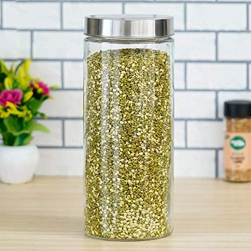 Kitchen Storage Jars Borosilicate Glass With Steel Lid Air Tight Kitchen Jar and Container, 2200 ml - Pack of 1