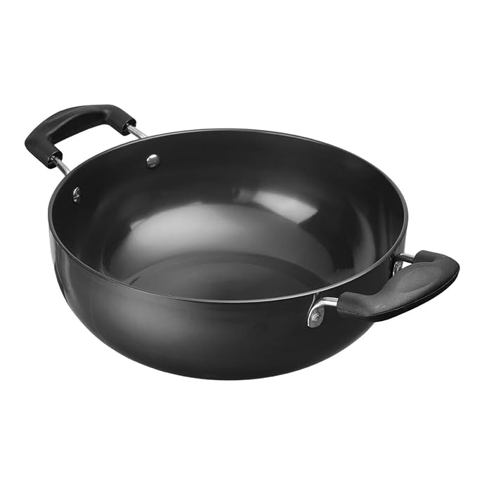 Hard Anodised Deep Kadai 1.6 L Capacity (18 cm Diameter), with Riveted Sturdy Handles - 3.25 mm Thickness