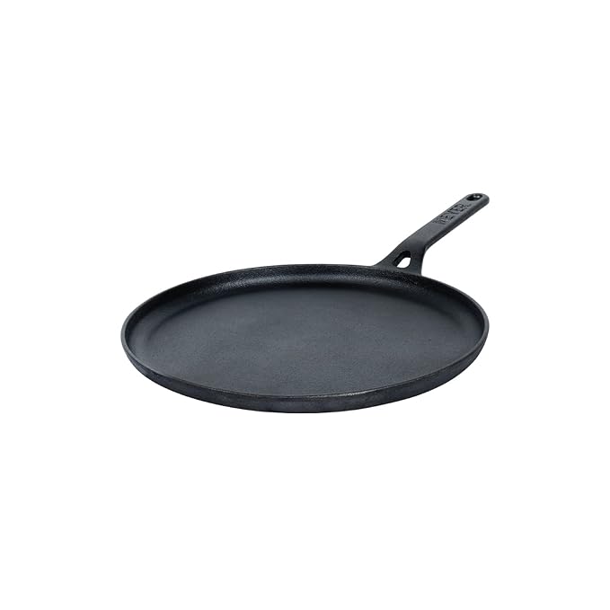 Pre-Seasoned Cast Iron Flat Dosa Tawa Pan with Stick Handle 24 cm Black