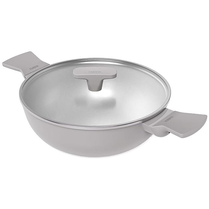 Ceramic Non Stick Kadai 24 cm, Glass Lid, Matching Handles,, Grey