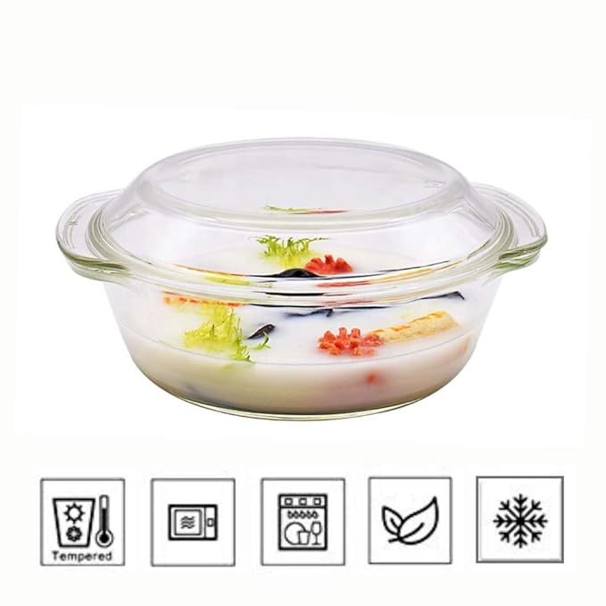 Borosilicate Serving Bowl, Glass Casserole Set, Glass Bowl With Lid, Microwave Safe Bowl Set, 700 ml