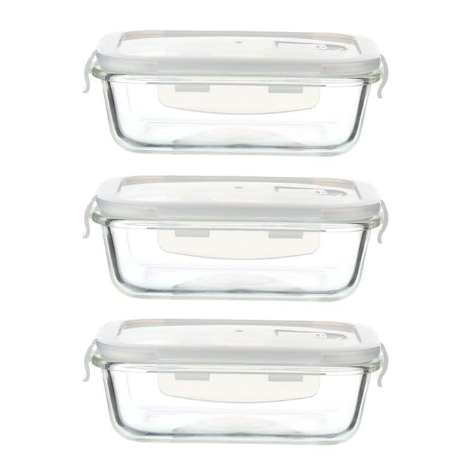 Borosilicate Glass Containers for Kitchen, Storage Box for Kitchen With Air Vent Lid, Set of 3, 1000 ml