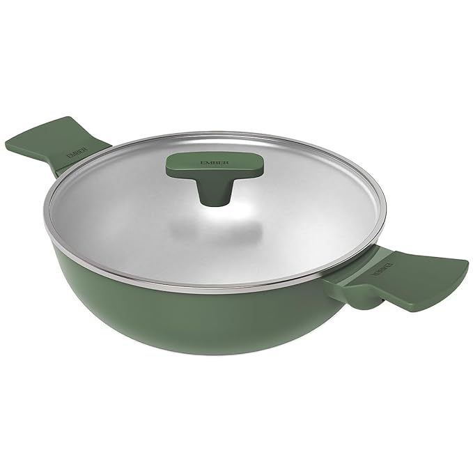 Ceramic Non Stick Kadai 24 cm, Glass Lid, Matching Handles,, Green