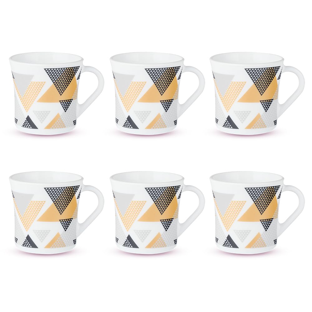 Nivaah Opalware Mug, Set of 6 Tea/coffee Mugs, 160 ml Each - Design 2