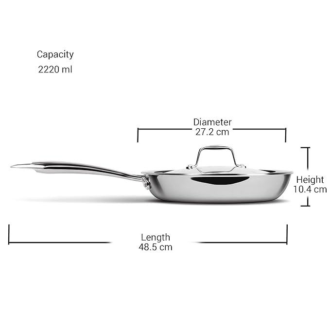 26 cm Frying Pan Triply Stainless Steel With Lid, 2.2 L