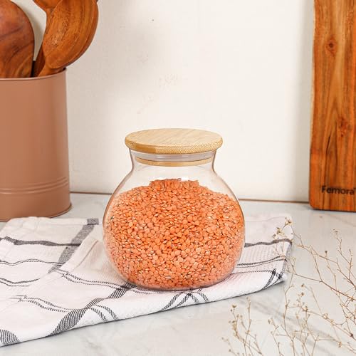 Kitchen Storage Jars Borosilicate Glass With Wooden Lid Air Tight Jar, 1000 ml, Pack of 4