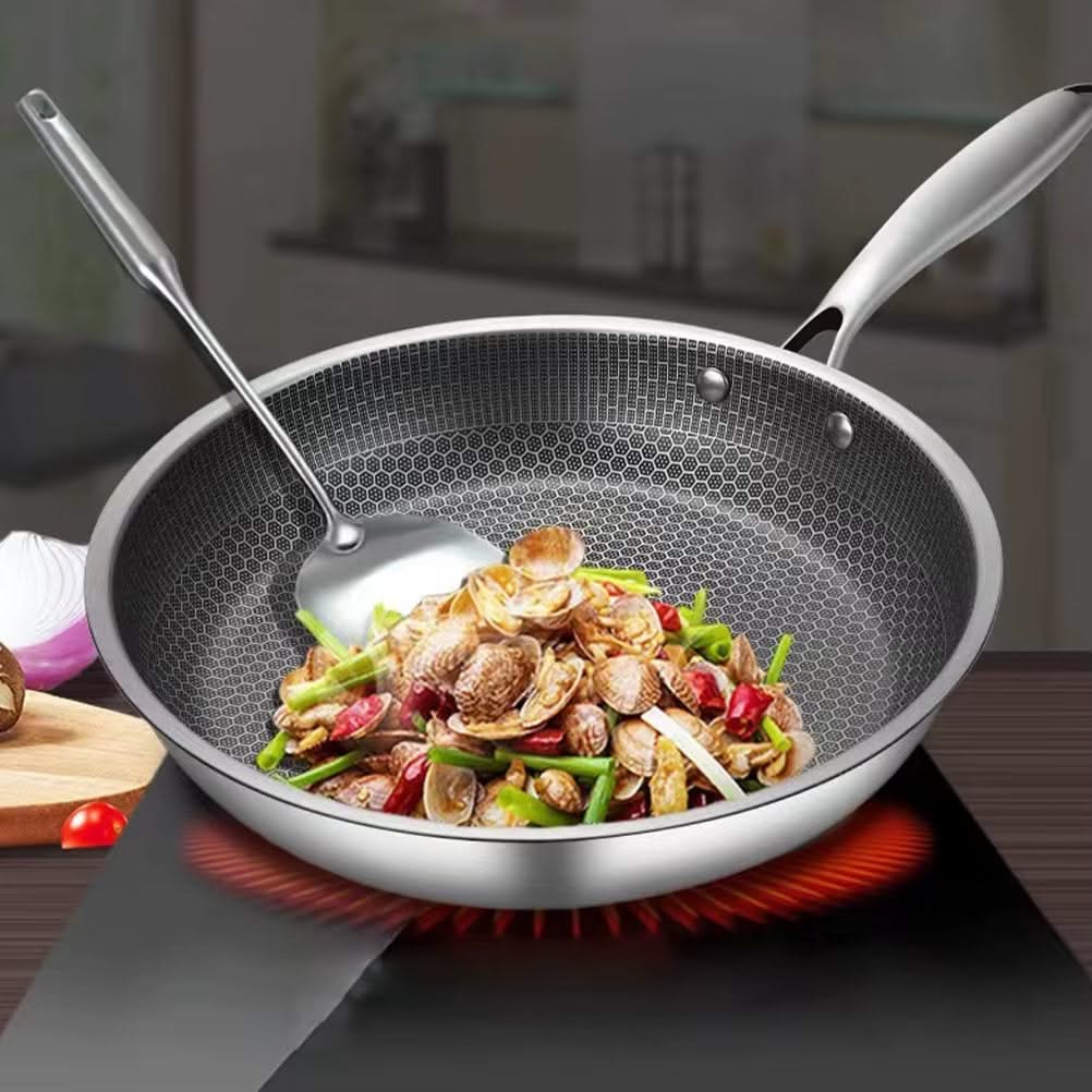 Honeycomb Grain Stainless Steel Frying Pan – Ideal for Frying and Stirring on Electric and Gas Stoves