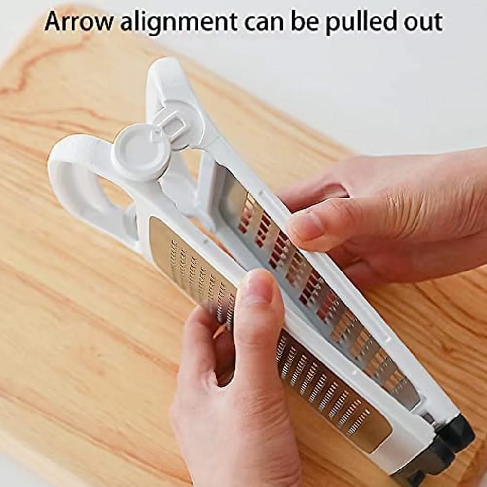 Modern Multifunctional Space-Saving Vertical Foldable Stainless Steel Grater—Double-Sided Design for Fine Grating of Cheese, Vegetables, and Fruit