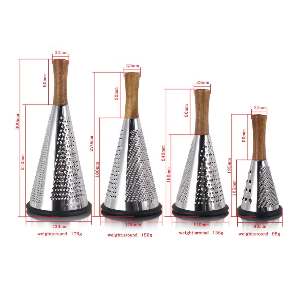 Modern Multi-functional Cone-Shaped Grater 3-Side Grater and Zester – Ideal for Cheese, Vegetables, and Fruits in the Kitchen (Silver), Available in 4 Sizes