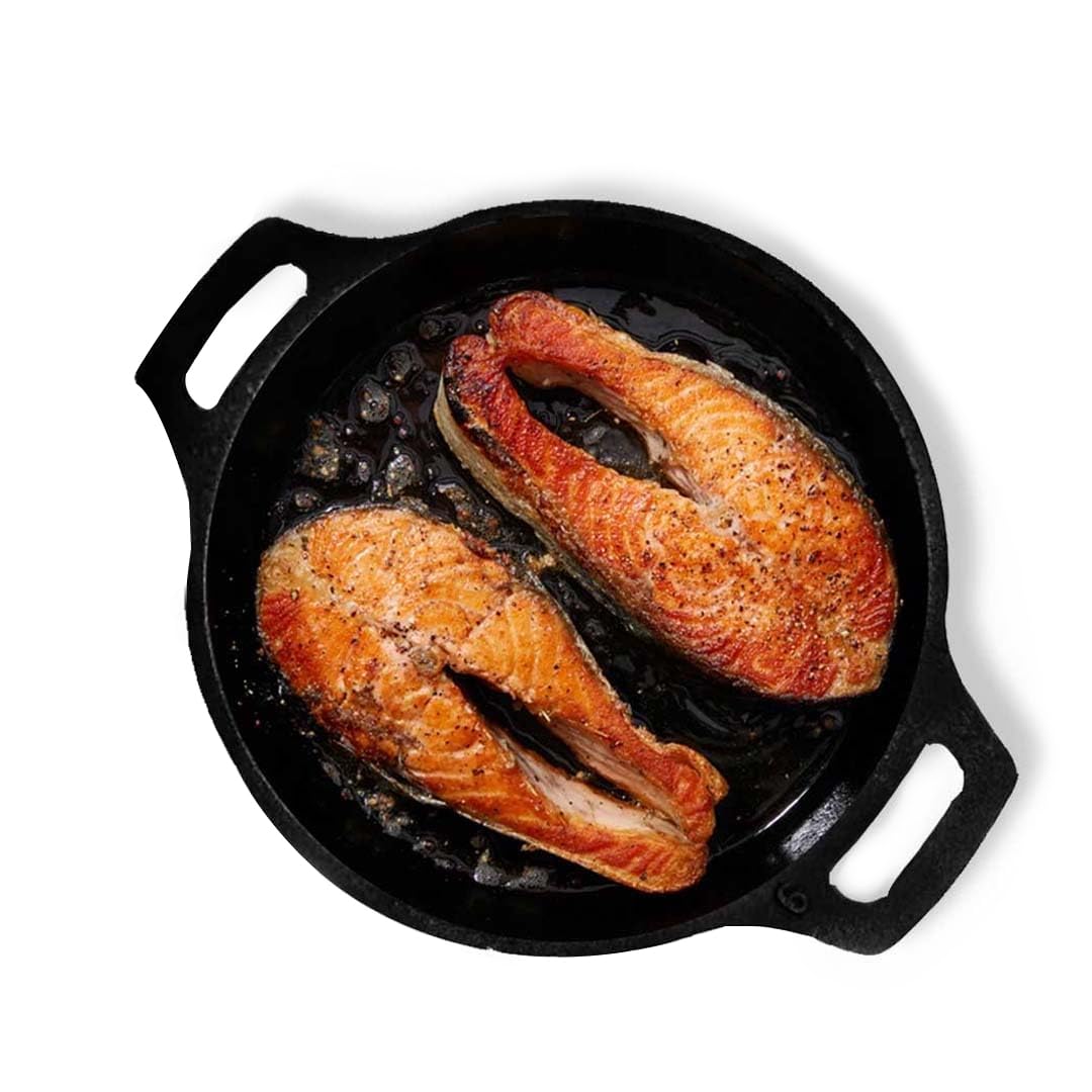 Preseasoned Cast Iron Fish Fry Pan With Double Handle, Induction Friendly, Nonstick Fry Pan