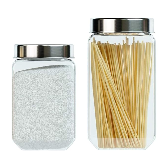 Kitchen Storage Jars Transperent Glass With Steel Lid Air Tight Jar, 1550 ml, 2000 ml, Pack of 2
