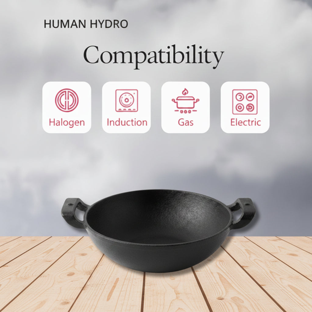 Premium Deliq Range Cast Iron Kadai 25 cm 2.2L with Heat-Resistant Silicone Grip Handles Induction Gas