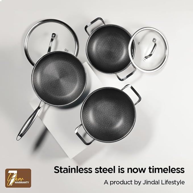 Triply Stainless Steel Kadhai With Lid, Non Stick Kadai, 24 cm, 2.7 L, Silver