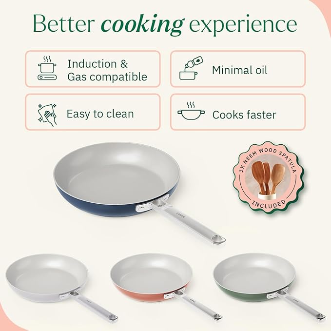Ceramic Non-stick Frying Pan 24 cm, Stainless Steel Handle, Blue