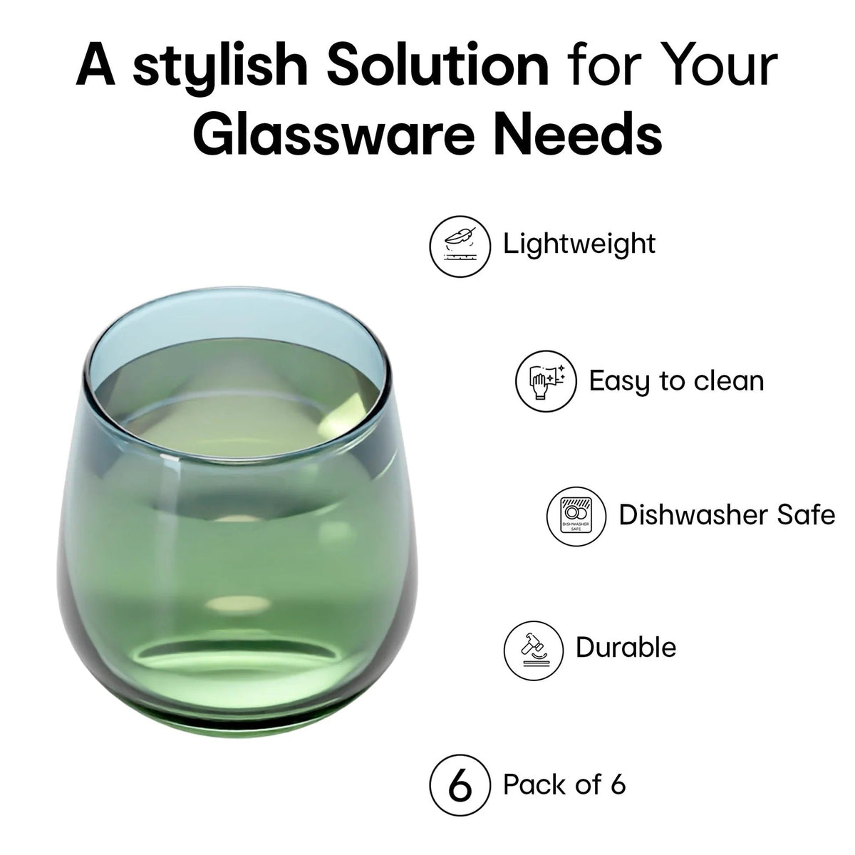 430 ml Dual Tone Stemless Glasses Set of 6, Blue Green