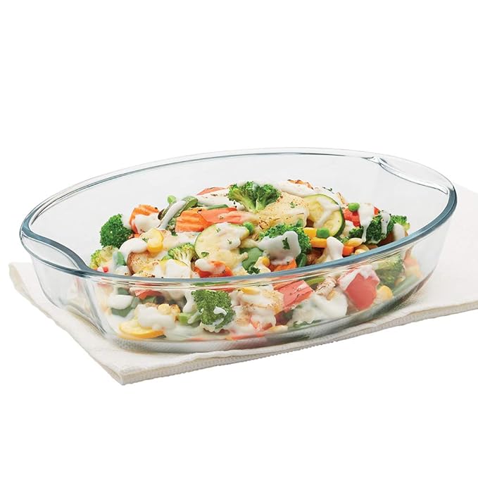 Borosilicate Glass Oval Baking Oven & Microwave Safe Dish, 2.5 L, Transparent