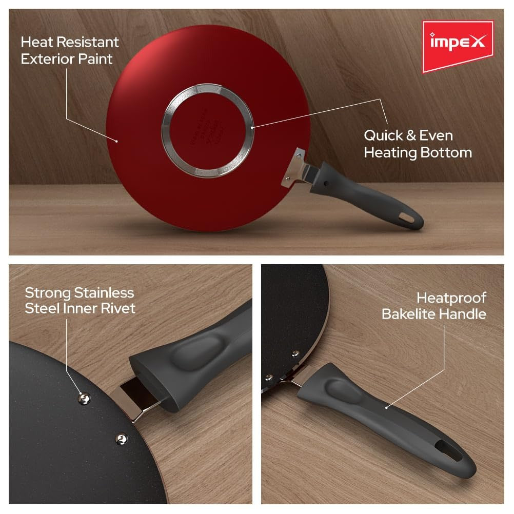 Non-Stick Aluminium Concave Tawa Pan 28 cm Cherry Red