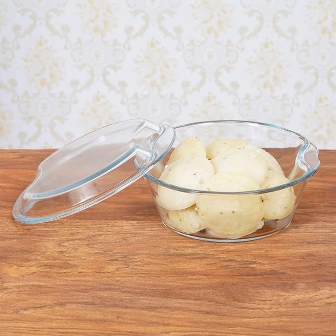 Borosilicate Serving Bowl, Glass Casserole Set, Glass Bowl With Lid, Microwave Safe Bowl Set, 1000 ml
