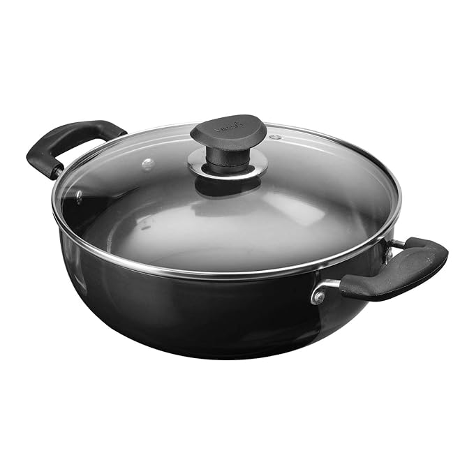 Hard Anodised Deep Kadai With Glass Lid 2.1 L Capacity, 20 cm Diameter, With Riveted Sturdy Handles