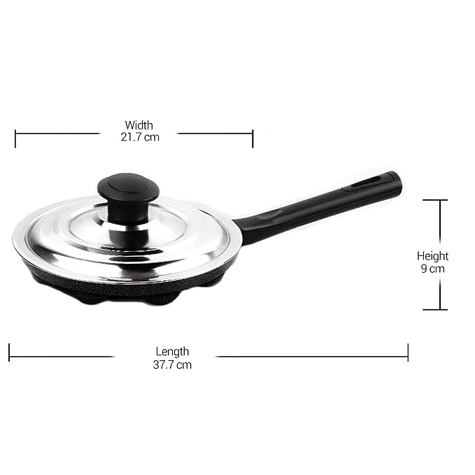 Appam Patra Cookware 12 Cavities, 14 inch Non-stick Paniyaram Pan With Stainless Steel Lid