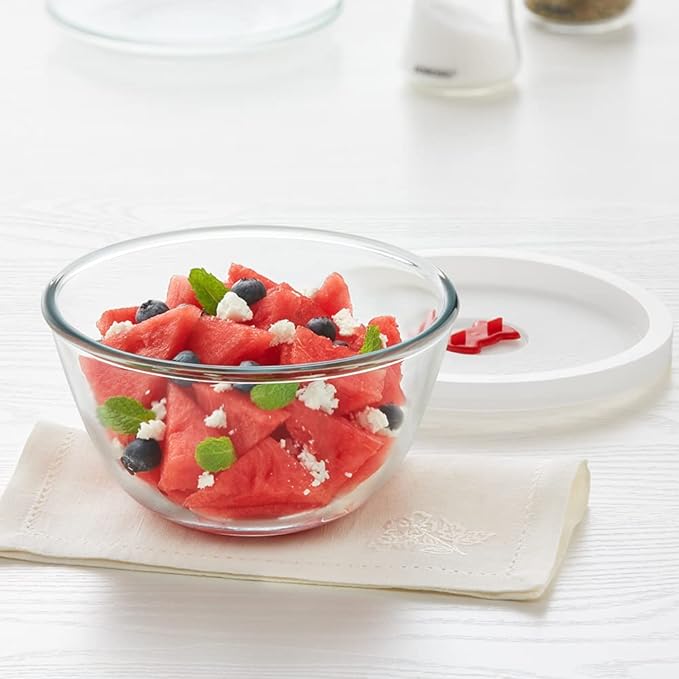 350 ml Serving & Mixing Borosilicate Glass Bowl with White Lid, Multipurpose Bowl for Kitchen & Dinning