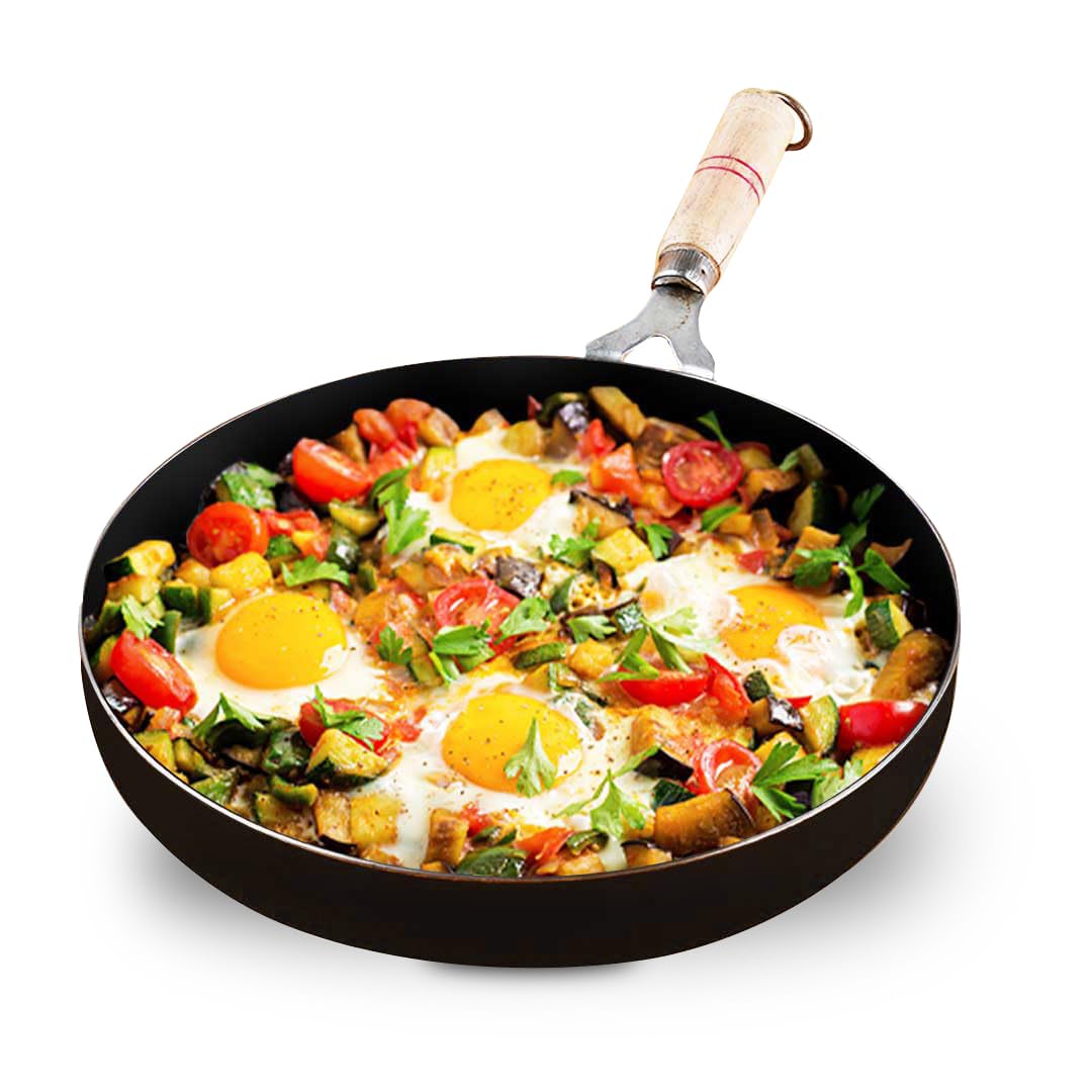 Pre-Seasoned Iron Fry Pan with Wooden Handle