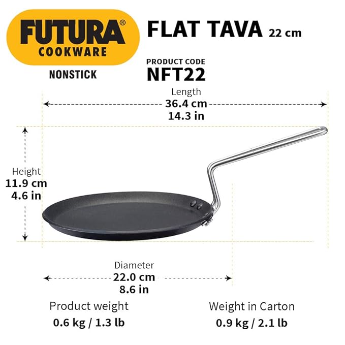 Nonstick Flat Tava Stainless Steel Handle,Tawa with Rim, Pancake Pan Flat Pan Black