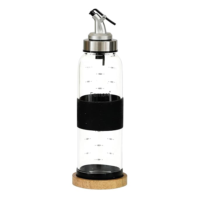 Borosilicate Glass Oil Dispenser for Cooking With Leakproof Wooden Lid, 500 ml