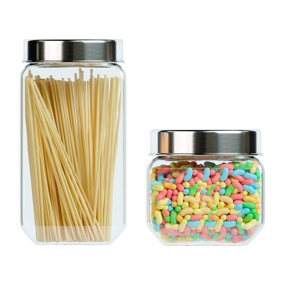 Kitchen Storage Jars Transperent Glass With Steel Lid Air Tight Jar, 850 ml, 2000 ml, Set of 2