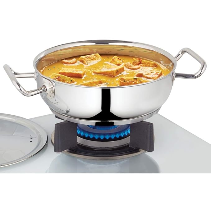 Stainless Steel Kadhai With Lid, Induction Friendly, Impact Bonded Tri-ply Bottom, 1.8 L, 20 cm