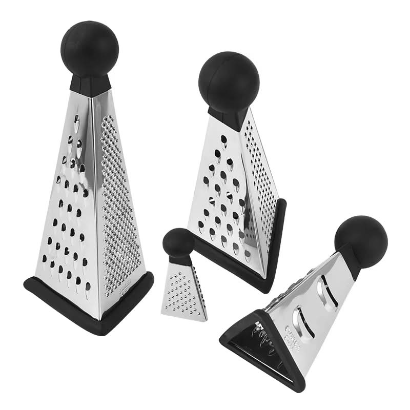 Multifunctional 3-Sided Triangle Kitchen Grater with Rubber BaseMultifunctional with Ergonomic Handle for Fruits, Vegetables, Cheese, and Garlic