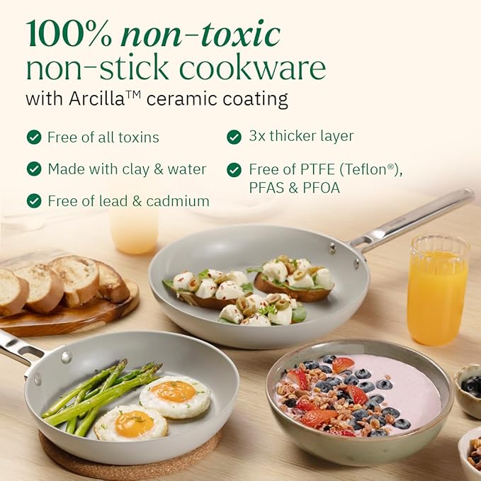 Ember Cookware Arcilla Ceramic Non-stick Frying Pan 24cm | Stainless Steel Handle | Grey