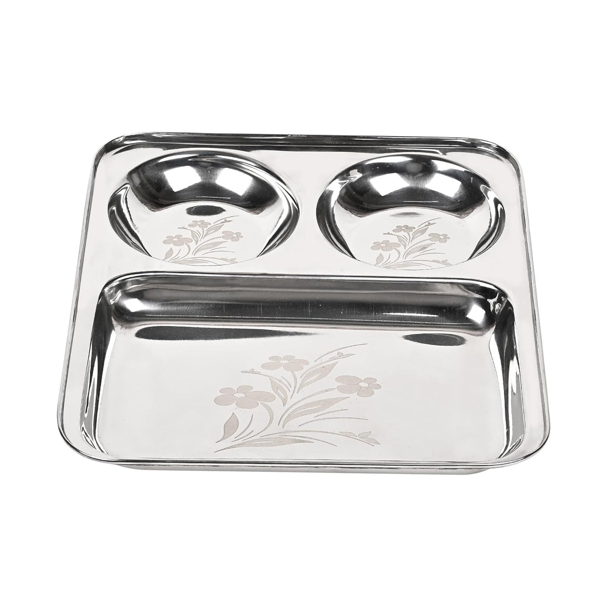 Stainless Steel Laser Partition Plate 3 in1, Bhojan Thali, Dinner Plate Set of 2