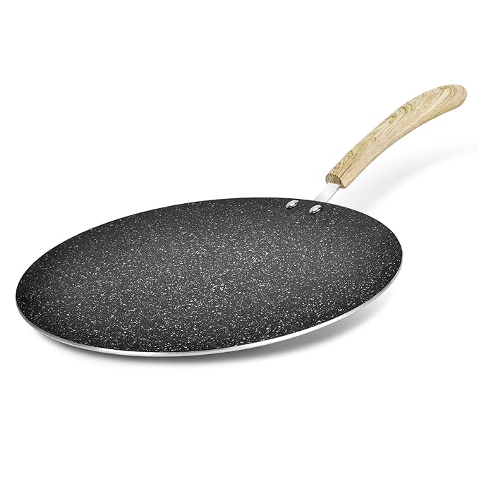 Plus Aura 5-layer Non-stick 28 cm Flat Tawa, Tava With Soft Touch Wooden Finish Handle